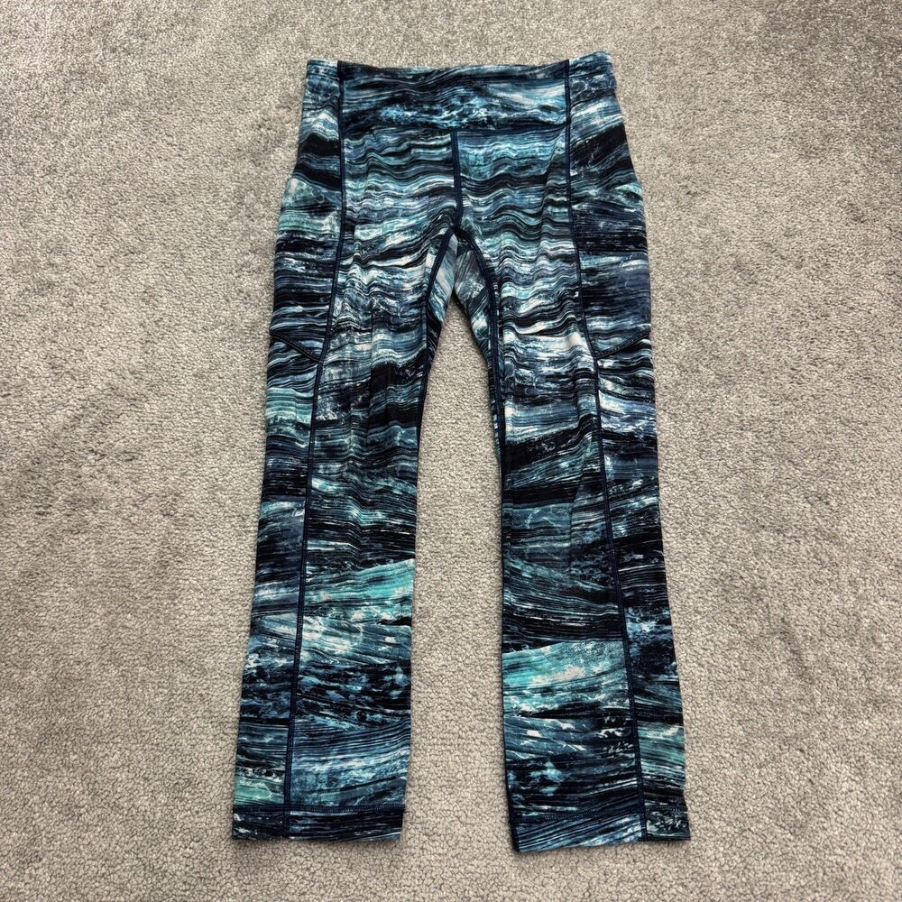 Lululemon Speed Up Tidal Multi Blue Wave Crop Leggings Womens 4 Active Run Yoga